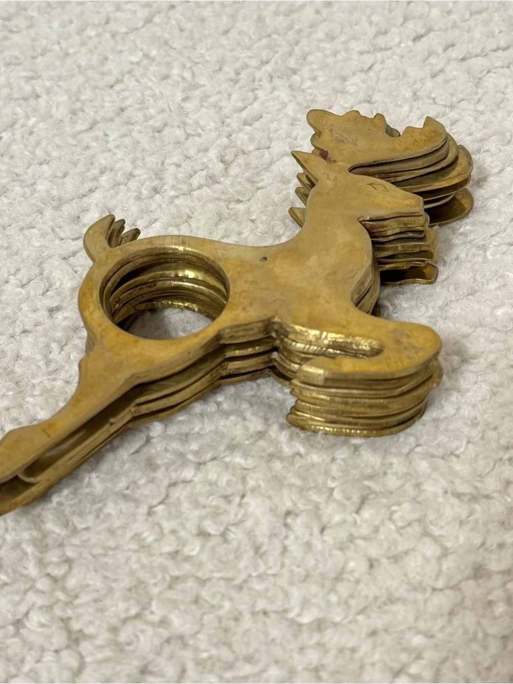 Set Of 10 Vintage India Brass Reindeer Napkin Rings Christmas Holiday Very Nice!